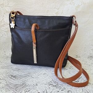 Vintage Vera Pelle Italian Leather Small Crossbody Bag Black Brown 8x7 w/ Charm